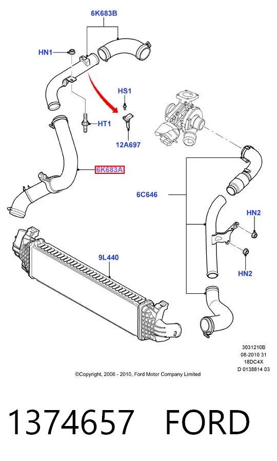 1374657 Ford Трубка, що нагнітається