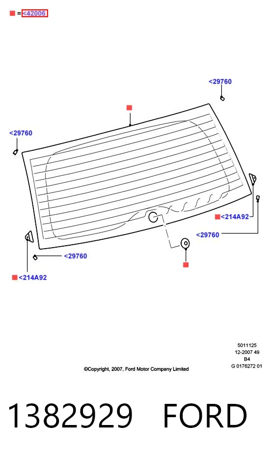 1382929 Ford Скло кришки багажника