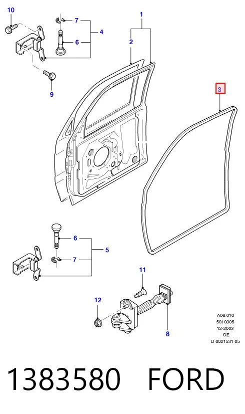 1383580 Ford Ущільнювач дверей передніх, лівих (на двері)