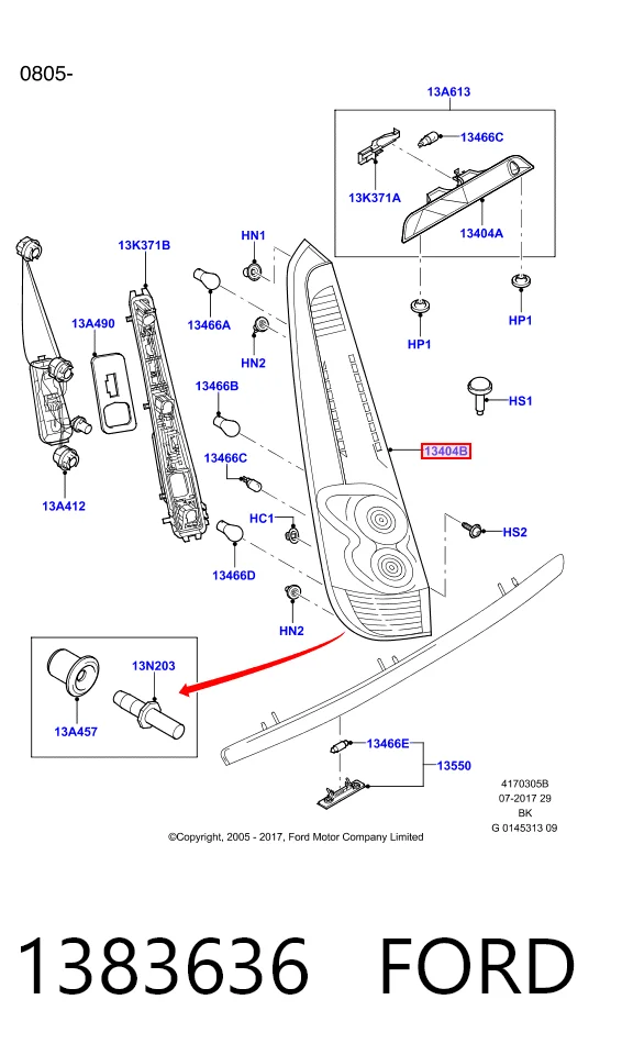 Ліхтар задній правий на Ford Fiesta Mk5 JH, JD