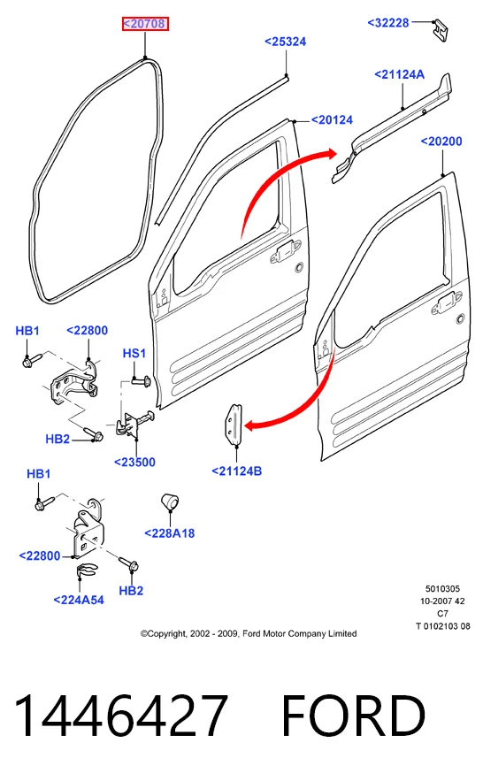 1446427 Ford Прокладка дверей передніх, лівих (на кузові)