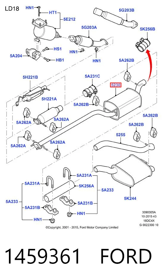 1459361 Ford Глушник, середня і задня частина