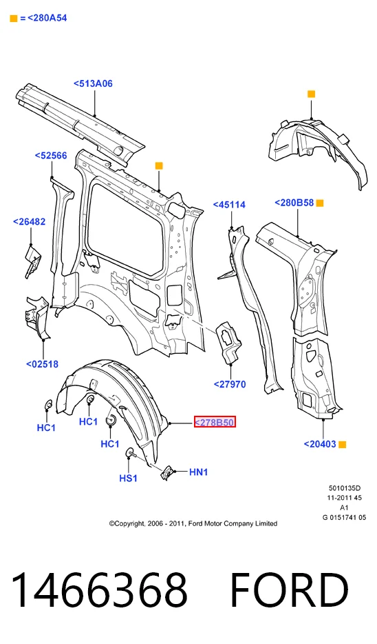 Купити 6M21U278B51BA Ford Підкрилок заднього крила, лівий