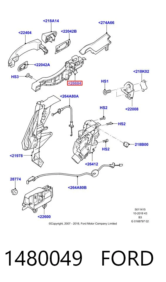1480049 Ford Тримач зовнішньої ручки дверей, задніх правих