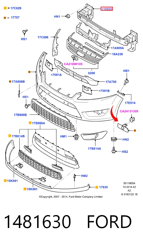 Шина бампера переднього Ford 7S71A10922AG ціна, від 54.26 USD