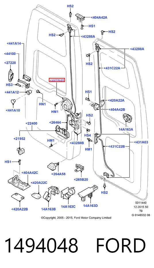 1494048 Ford Ручка задньої (двостулкової) двері права внутрішня