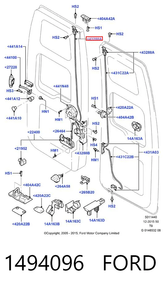1494096 Ford Замок задньої лівої двостулковщї двері, верхній