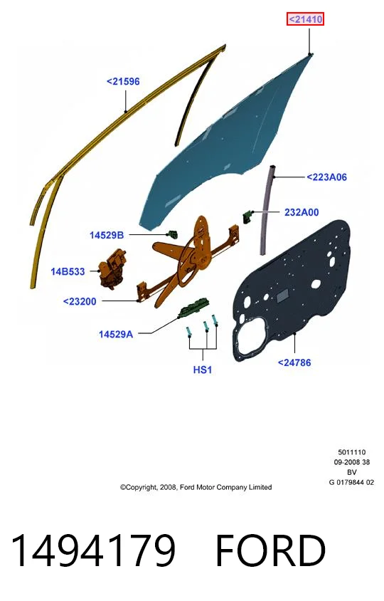 1494179 Ford Скло пасажирських дверей