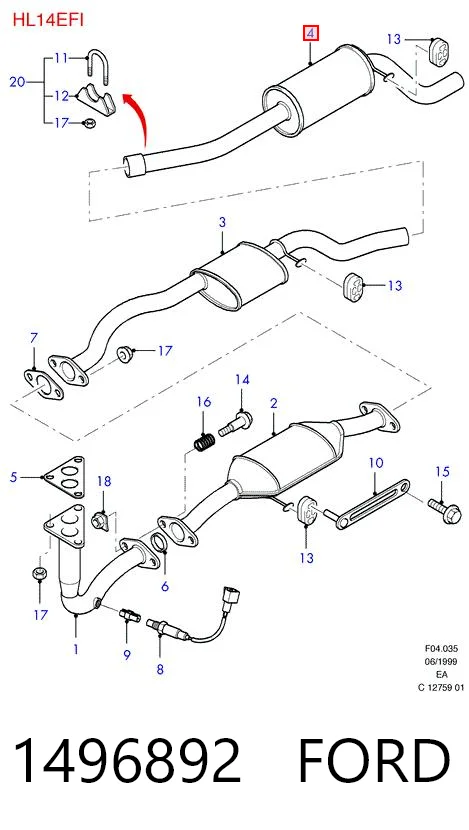 1496892 Ford Глушилка задня