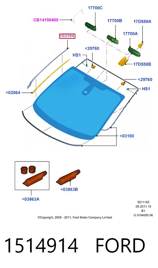 1514914 Ford Захисна накладка переднього скла права