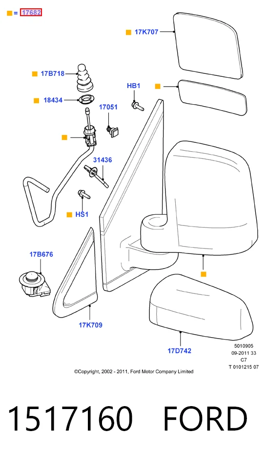 Праве дзеркало заднього виду на Ford Connect TOURNEO PU2