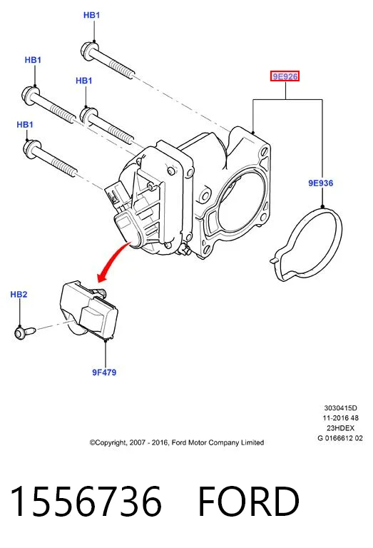 1556736 Ford Дросільна заслінка в зборі
