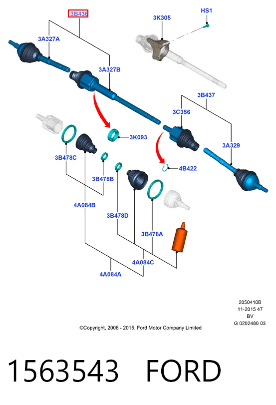 9V4N3B436DA Ford Привід передній правий