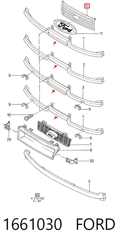 1661030 Ford Решітка радіатора