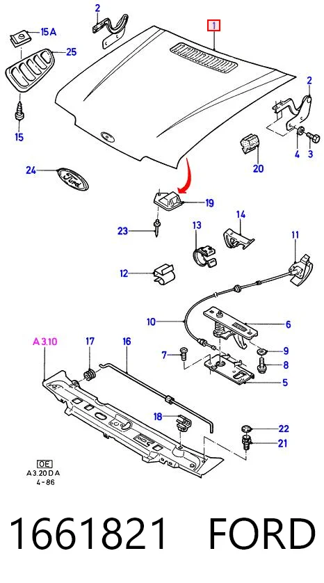Капот Ford Escort IV хетчбек (GAF, AWF, ABFT) (1985 - 1990) ціна, від 66.38 USD