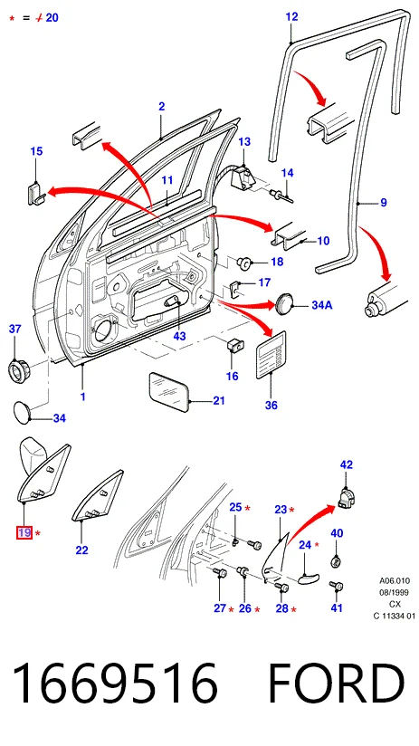 Праве бічне дзеркало Ford Fiesta Mk3 хетчбек (GFJ) (1989 - 1995) ціна, від 21.81 USD