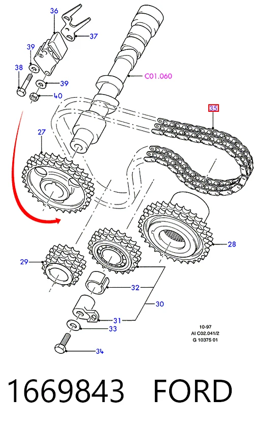 Ланцюг ГРМ, верхній Mercedes A0009930177