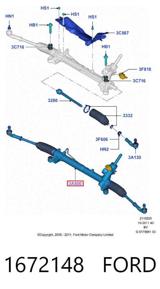 1672148 Ford Рейковий рульовий механізм