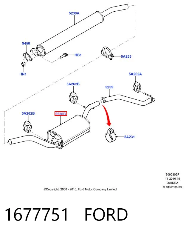 1677751 Ford Глушник, задня частина