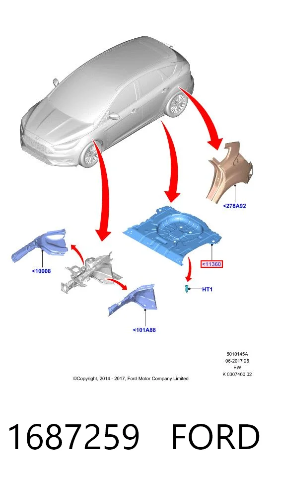 1687259 Ford Днище багажника / ніша запасного колеса