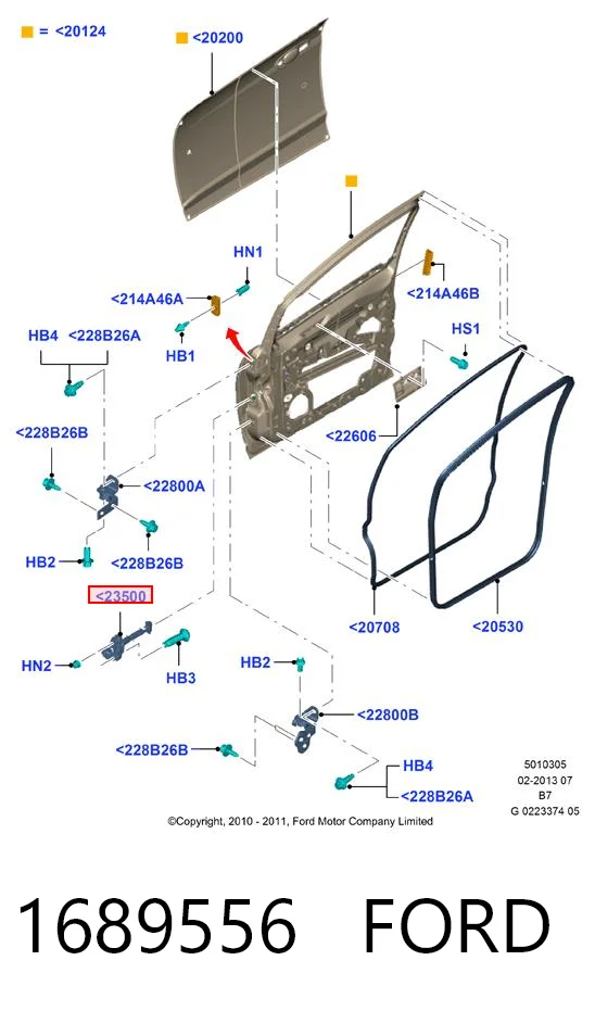 1689556 Ford Обмежувач відкриття дверей, передній