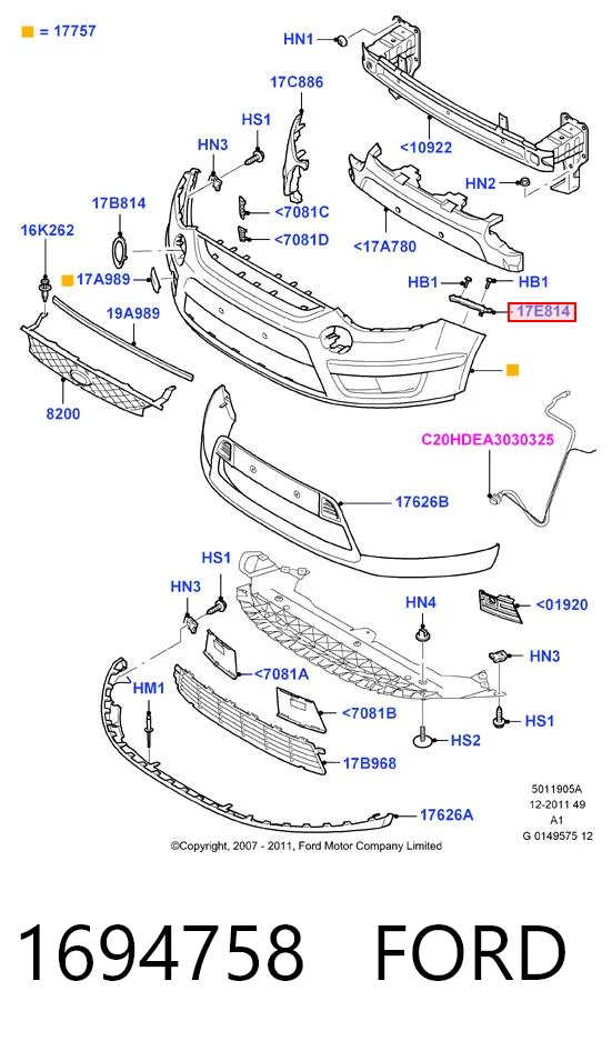 1694758 Ford Кронштейн бампера переднього, правий