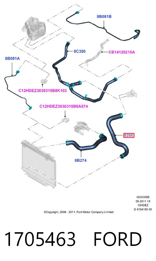 1705463 Ford Шланг/патрубок радіатора охолодження, нижній