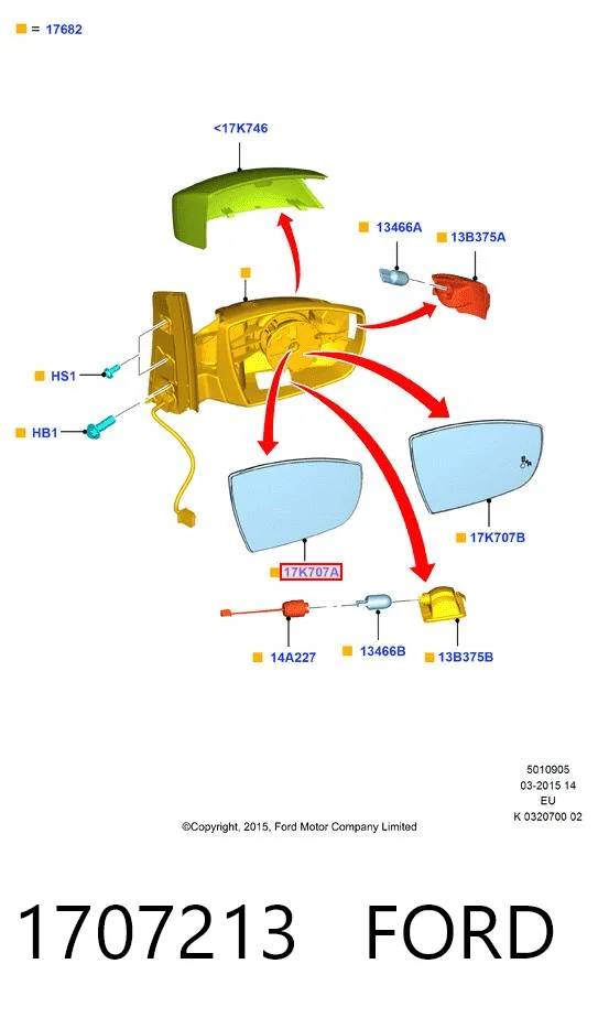 F1CB17683CD Ford Дзеркало заднього виду, ліве