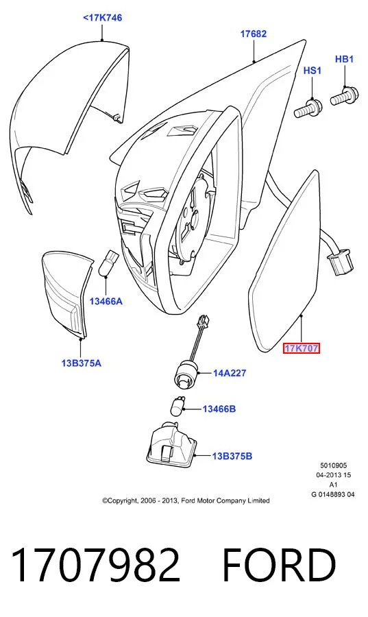 1707982 Ford Дзеркальний елемент лівий