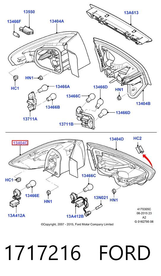 Задня ліва зовнішня фара Ford BS7113405BD ціна, від 171.87 USD