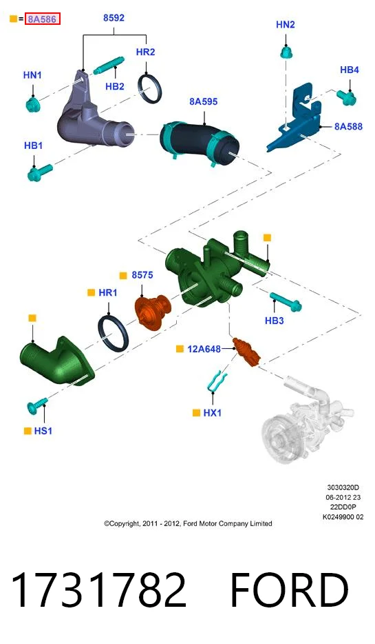 1731782 Ford Корпус термостата в зборі
