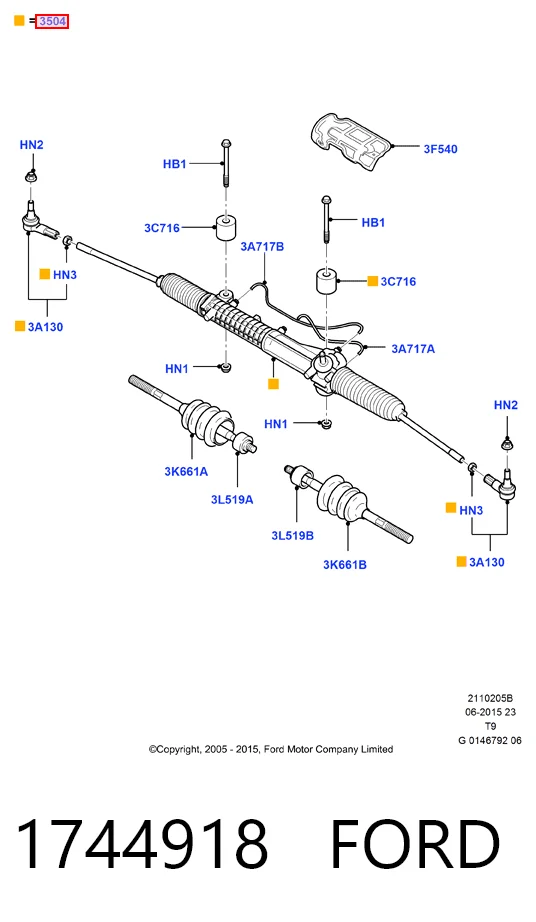 1744918 Ford Рейковий рульовий механізм