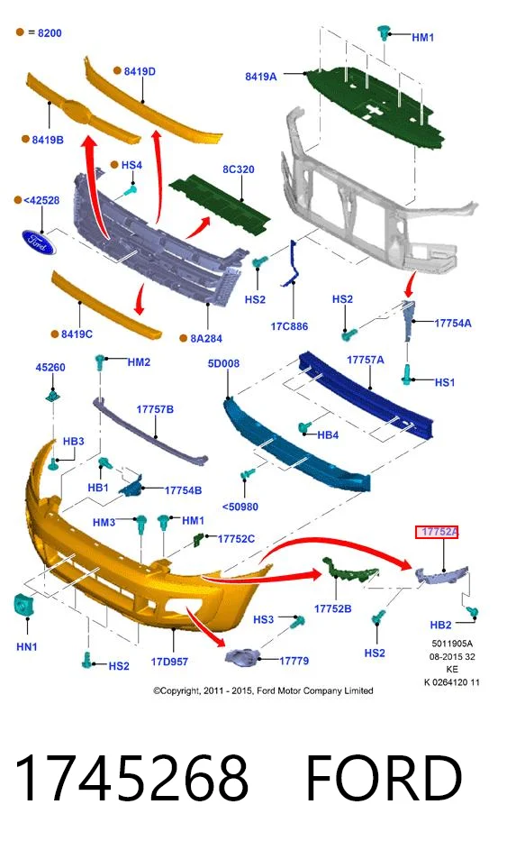 1745268 Ford Кронштейн кріплення крила переднього правого, передній