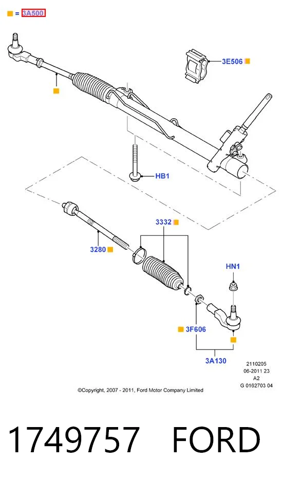 1749757 Ford Рейковий рульовий механізм