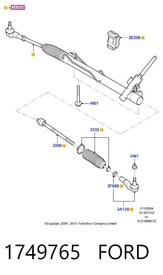 1749765 Ford Рейковий рульовий механізм