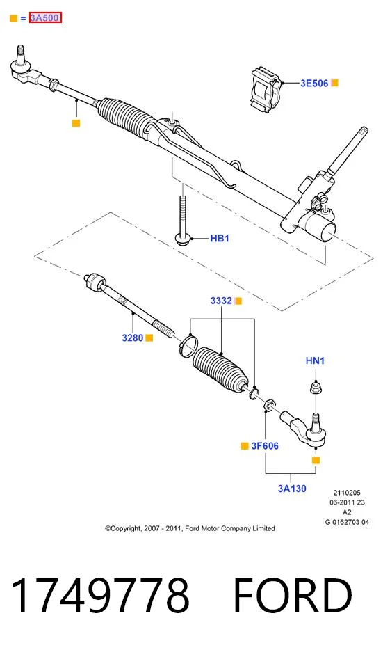 1749778 Ford Рейковий рульовий механізм