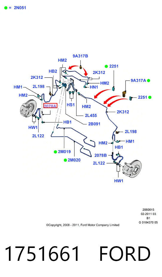 1751661 Ford Шланг гальмівний передній, правий