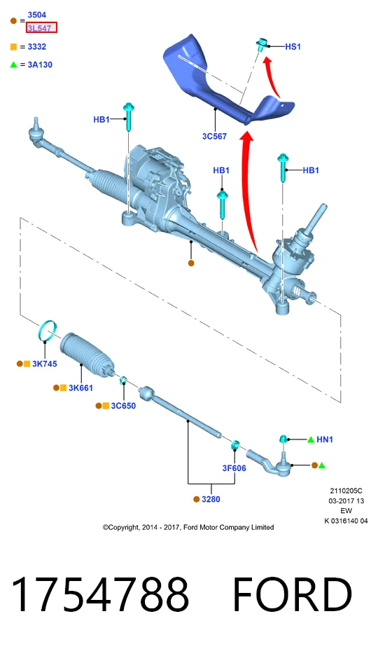 1754788 Ford Рейковий рульовий механізм