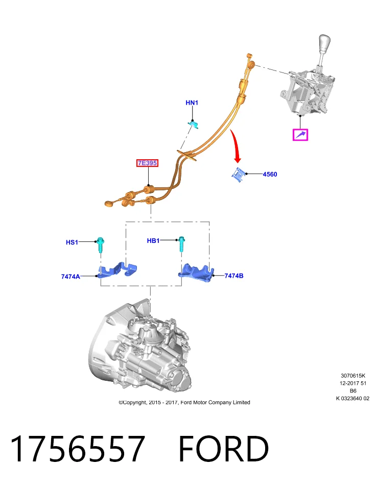 Трос КПП Ford AV6R7E395GA