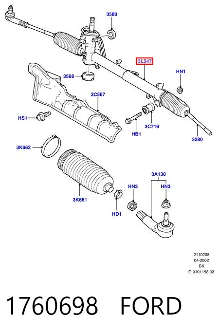 1760698 Ford Рейковий рульовий механізм