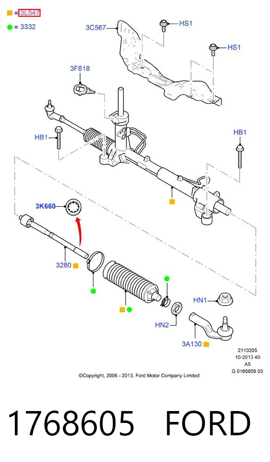 1768605 Ford Рейковий рульовий механізм