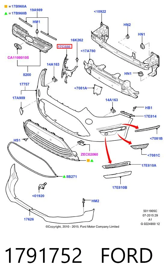 1791752 Ford Кронштейн бампера переднього, правий
