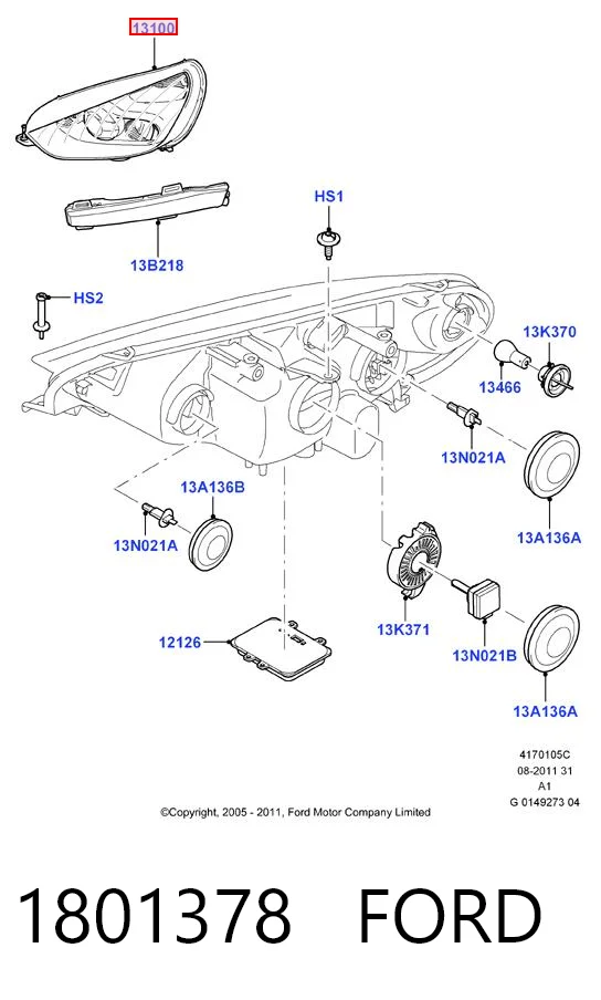 1801378 Ford Фара дальнього світла в зборі