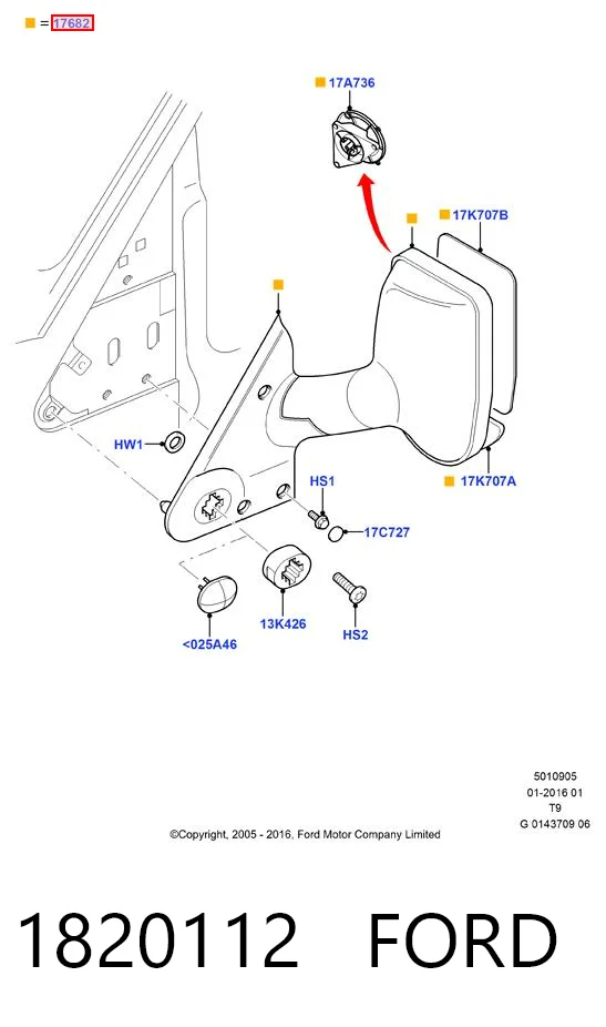 1820112 Ford Дзеркало заднього виду, ліве