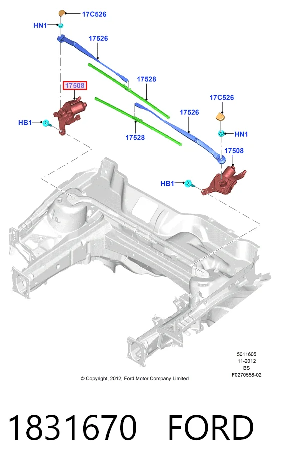 CV4417504AE Ford Мотор склоочисника лобового скла, правий