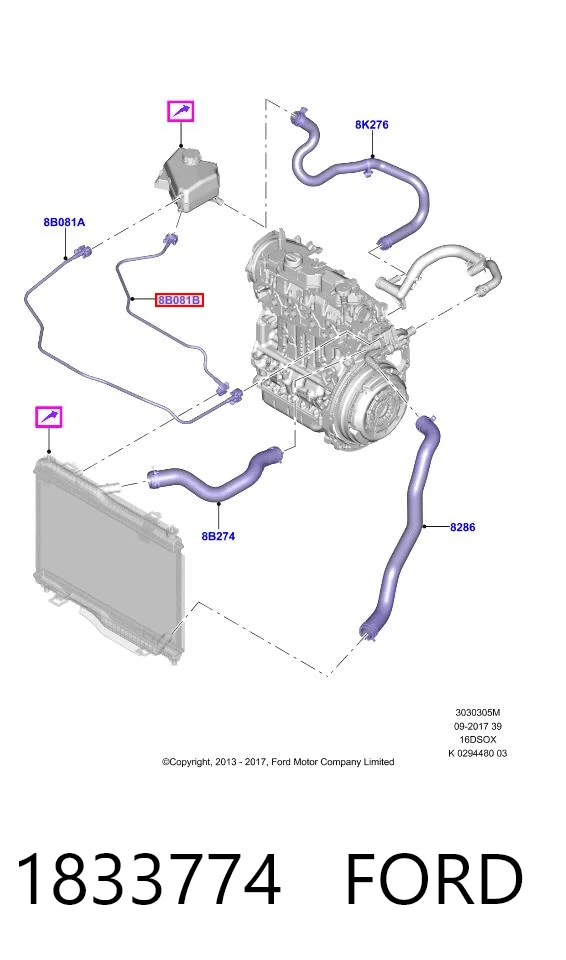1833774 Ford Шланг розширювального бачка, верхній