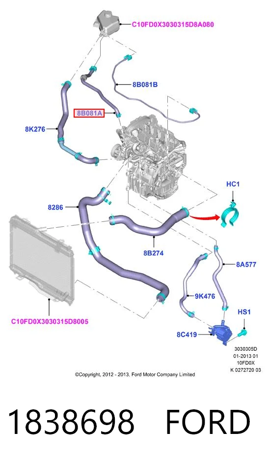 1838698 Ford Шланг термостата