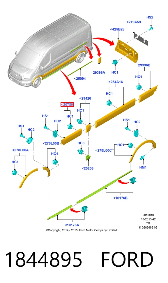 Молдинг передньої лівої двері BK31V20781AG5CND Ford