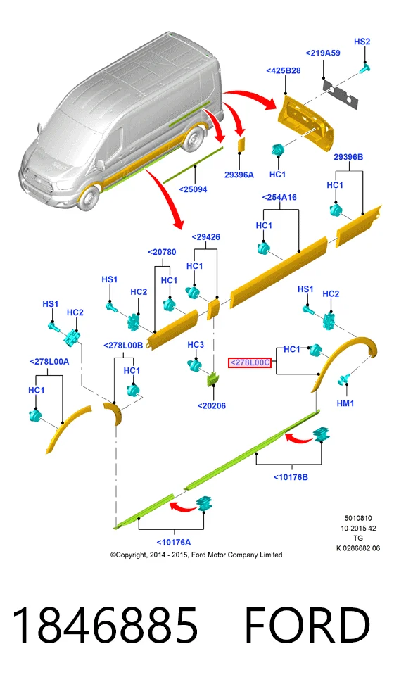 Купити KK3129067AA5CND Ford Молдинг арки колеса заднього, лівий
