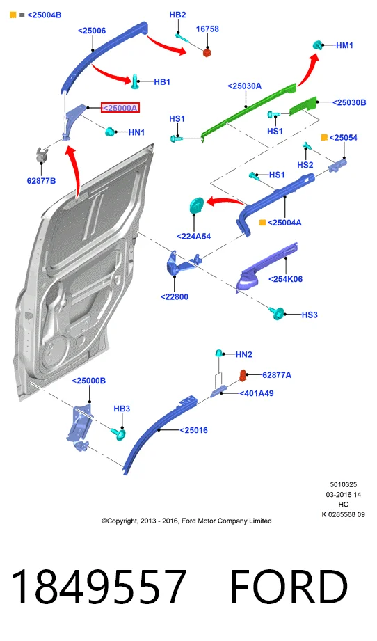 Ролик дверей бічних/зсувних, правий верхній Ford DT11V25028AD